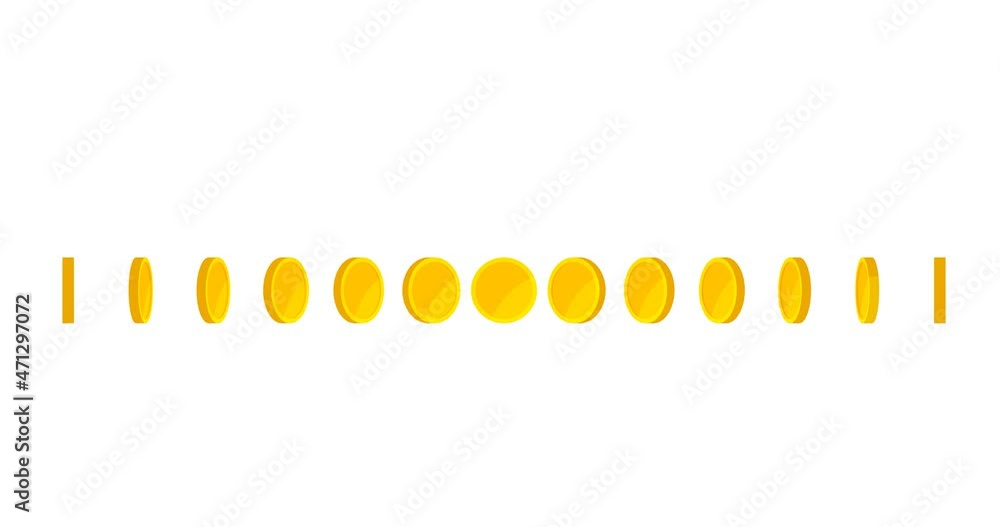 Poster gold coin animation on white background. coins movement rotating in place on. 4k resolution. loop ou
