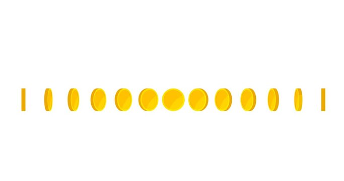 Gold coin animation on white background. Coins movement rotating in place on. 4k resolution. Loop out.