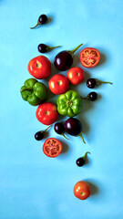 Fresh local vegetables, Tomato, Capsicum, Brinjal food photography