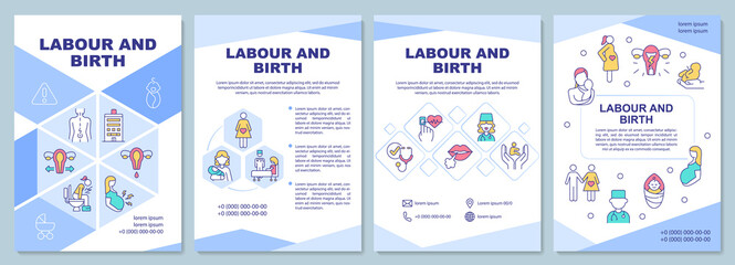 Labour and birth brochure template. Cervix dilation. Flyer, booklet, leaflet print, cover design with linear icons. Vector layouts for presentation, annual reports, advertisement pages - obrazy, fototapety, plakaty