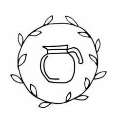 vector illustration of teapot in a frame in doodle style