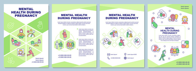 Mental health during pregnancy brochure template. Expecting moms. Flyer, booklet, leaflet print, cover design with linear icons. Vector layouts for presentation, annual reports, advertisement pages - obrazy, fototapety, plakaty