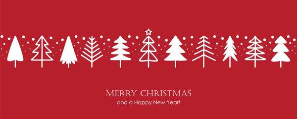 red christmas greeting card with abstract fir tree decoration