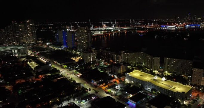 Night in Miami. 5k drone footage