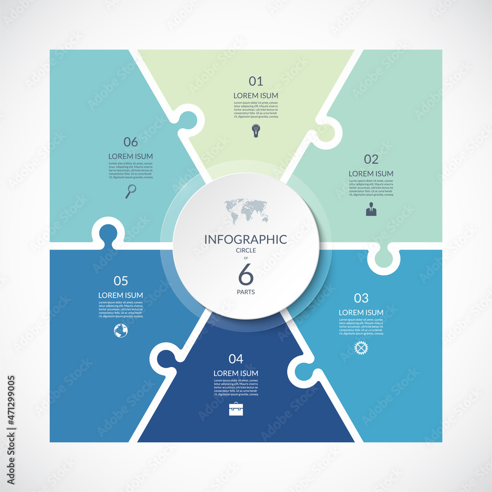 Canvas Prints infographic square template in puzzle style. vector cycle diagram with 6 parts, options. can be used