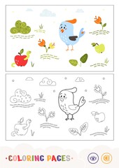 Cartoon blue bird in garden coloring template