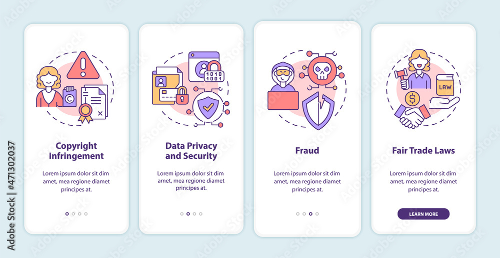 Wall mural online entrepreneurship risks onboarding mobile app page screen. data privacy walkthrough 4 steps gr