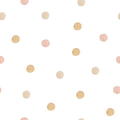 Watercolor seamless pattern polka dot. Isolated on white background. Hand drawn clipart. Perfect for card, fabric, tags, invitation, printing, wrapping.