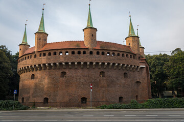 Fototapeta premium Barbican (Barbakan) in Cracow, Poland. The best preserved medieval barbican in Europe.