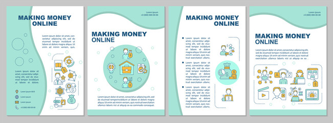 Earning extra cash online brochure template. Freelance work. Flyer, booklet, leaflet print, cover design with linear icons. Vector layouts for presentation, annual reports, advertisement pages