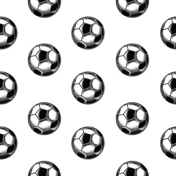 Original vector seamless pattern in vintage style. Original monochrome vector illustration of a retro style soccer ball. A design element.