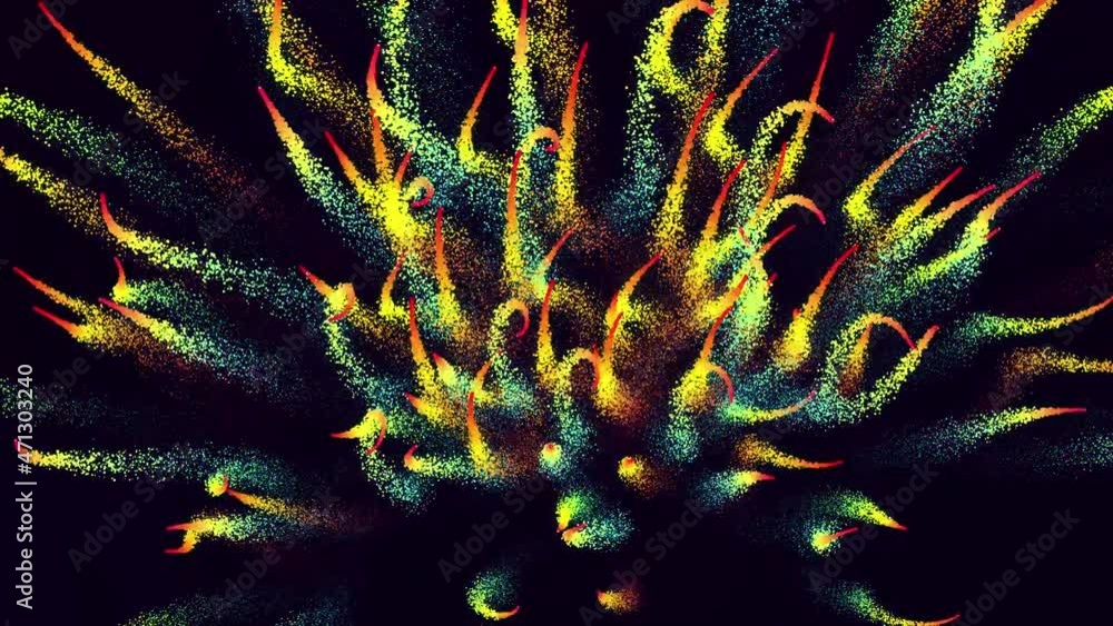 Poster magic particles form beatuful trails. 3d render abstract colorful explosion with luma matte like alp
