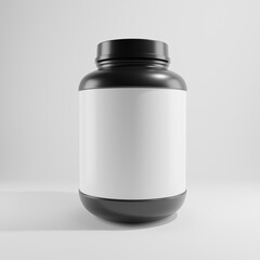 black plastic bottle with blank label a front view 3d render