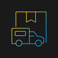 International truckload shipping client service gradient vector icon for dark theme. Delivering cargoes by trucks. Thin line color symbol. Modern style pictogram. Vector isolated outline drawing