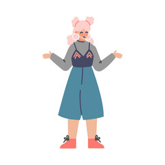 Puzzled Woman Character Shrugging His Shoulder Asked Question Unsure About Answer Vector Illustration