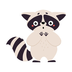 Cute Raccoon Character with Ringed Tail Showing Surprised Emotion Vector Illustration