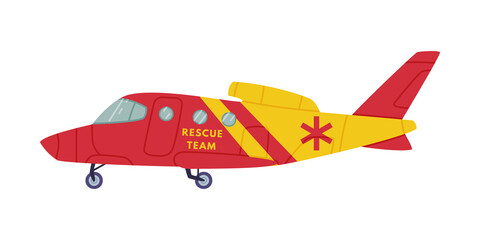 Red and Yellow Aircraft as Rescue Equipment and Emergency Vehicle for Urgent Saving of Life Vector Illustration