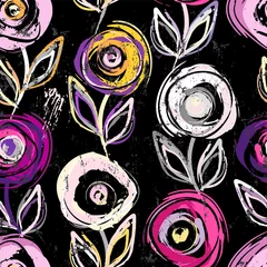 Gardinen seamless floral abstract background pattern, with circles, paint strokes and splashes © Kirsten Hinte