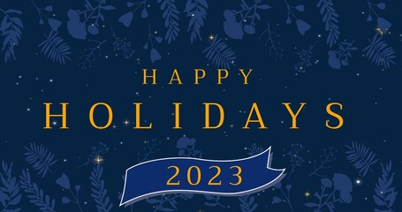 2023 new year greeting card over blue background with twigs