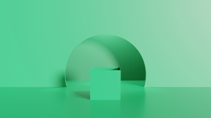 Blank cube 3d green theme for product presentation box