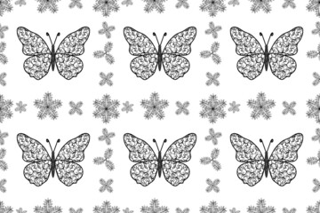 Seamless pattern with interesting doodles on colorfil background. Pano. Raster illustration.