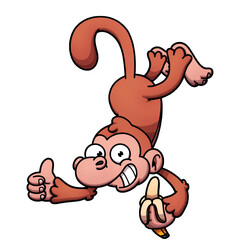 Happy Cartoon Monkey With Thumb Up Holding A Banana