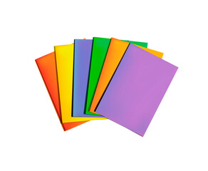 colorful paper stack isolated, bright colors, cards isolated on white background.