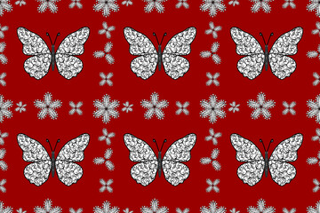 Seamless pattern with interesting doodles on colorfil background. Pano. Raster illustration.