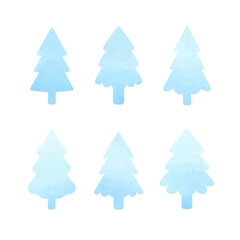 Set vector watercolor blue Christmas trees. Vector illustration