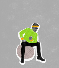 Modern design, contemporary art collage. Inspiration, idea, magazine style. Young man doing sports....