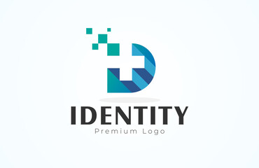 Obraz premium Letter D Cross Medical logo, cross icon with letter D combination in digital style, flat design logo template, vector illustration