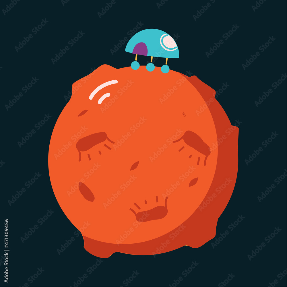 Poster planet with landing shuttle as space adventure and exploring galaxy vector illustration