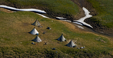 Nenets camp in the summer tundra in the far north