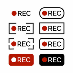 Set recording sign isolated on white background. Rec icons. Rec sign buttons.  Vector stock