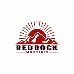Vintage Red Rock Mountain Logo Design