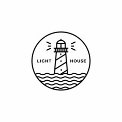 Ocean Light House Monoline Logo Design
