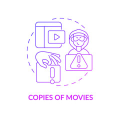 Copies of movies purple gradient concept icon. Illegal duplication abstract idea thin line illustration. Stealing intellectual property. Copyright infringement. Vector isolated outline color drawing