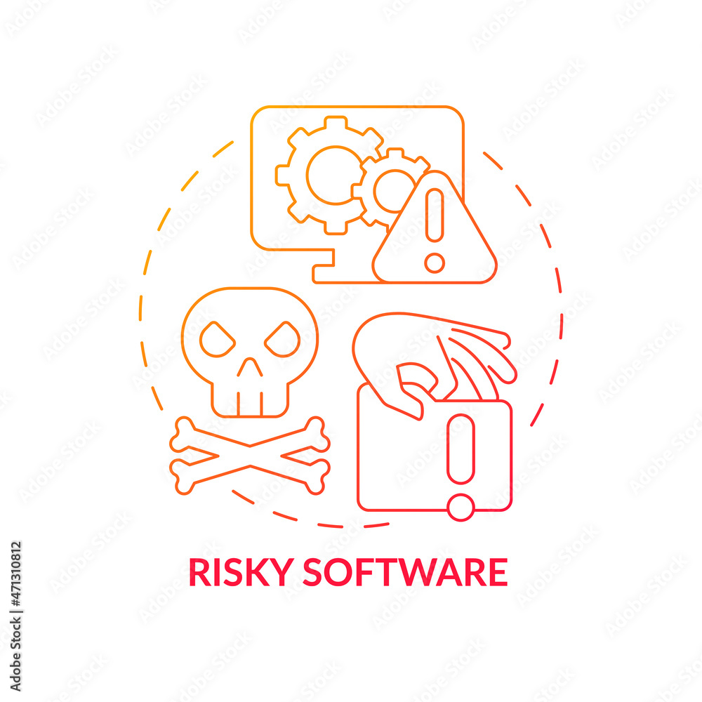 Wall mural risky software red gradient concept icon. online piracy disadvantage abstract idea thin line illustr