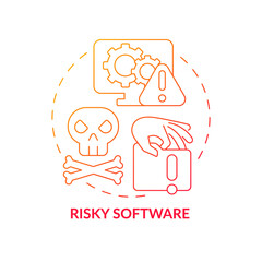 Risky software red gradient concept icon. Online piracy disadvantage abstract idea thin line illustration. Risk of getting viruses. Potential dangerous malware. Vector isolated outline color drawing