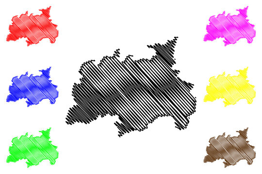 Dindigul district (Tamil Nadu State, Republic of India) map vector illustration, scribble sketch Dindigul map