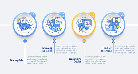 Neuromarketing operations vector infographic template. Ads testing presentation outline design elements. Data visualization with 4 steps. Process timeline info chart. Workflow layout with line icons