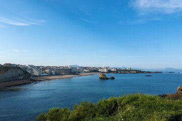Fototapeta na wymiar Bucht von Biarritz, links Grande Plage, Region Nouvelle Aquitaine, Les Landes, Frankreich