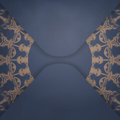 Greeting Brochure in blue with vintage brown ornament for your brand.