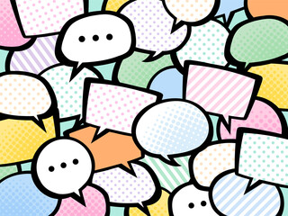 吹き出しが集まった背景イラスト_アメコミ風_SNSのイメージ