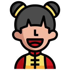 CHINESE GIRL Filled Outline