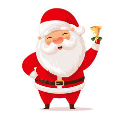 Cute Santa Claus ringing a bell, vector illustration