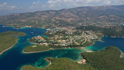 Aerial drone photo of paradise bay and complex islands of Sivota a popular summer destination, Ionian, Greece
