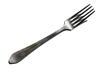 Metal fork on a white background