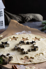 Christmas cooking and baking, dough with snowflake cookies
