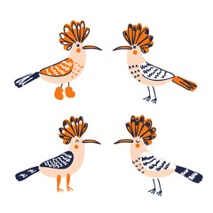 Hand drawn hoopoe birds collection. Perfect for T-shirt, stickers, textile and print. Doodle vector illustration for decor and design.   © Anna